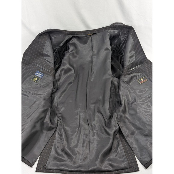 MaxDavoli Baroni Super 150's Black Pinstripe pink Wool Dual Vented Blazer 48R - Picture 6 of 11